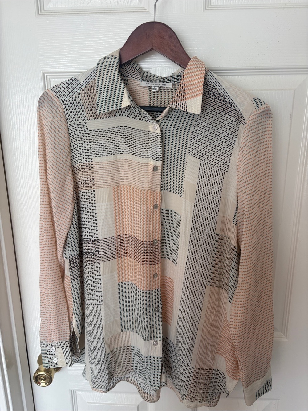 Rose & Olive Cream Multicolor Printed Blouse size Large